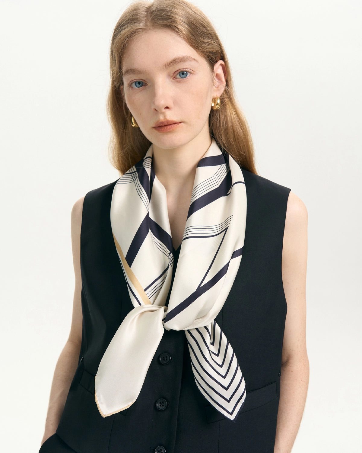 Asymmetric Stripe Print Silk Scarf, Stripe