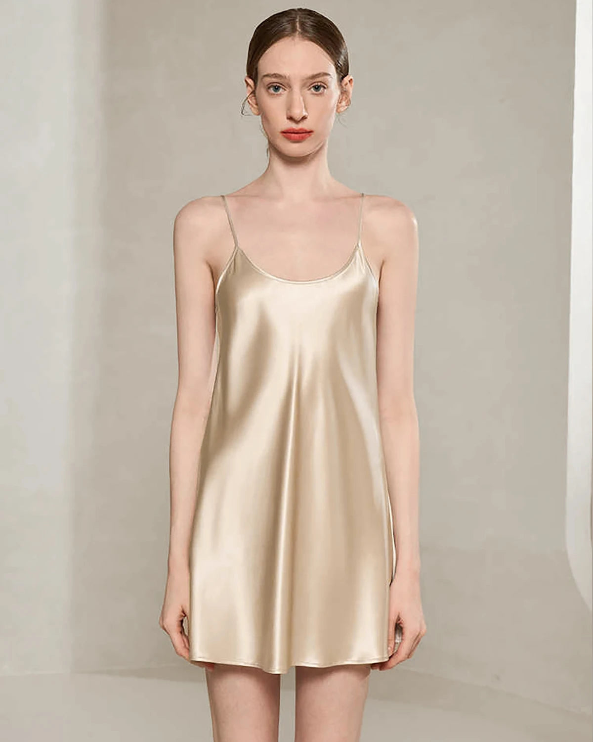 Women's Washable Silk Short Nightgown, Champagne