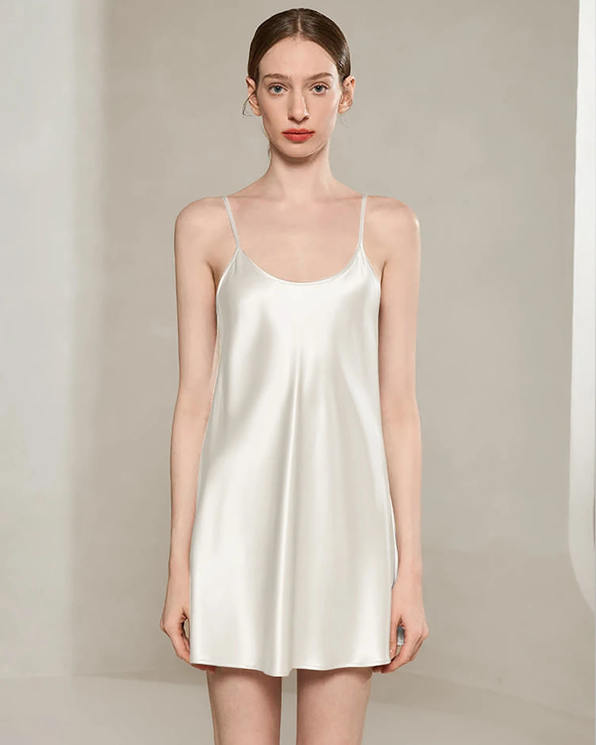 Women's Washable Silk Short Nightgown, White