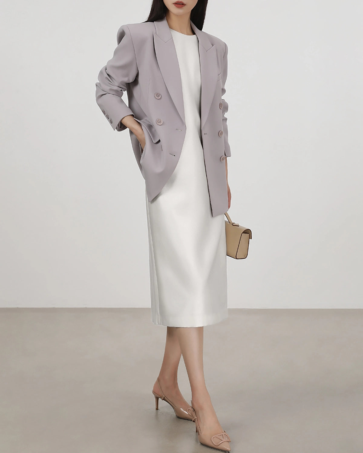 40 Momme Silk Sleeveless Midi Dress, White