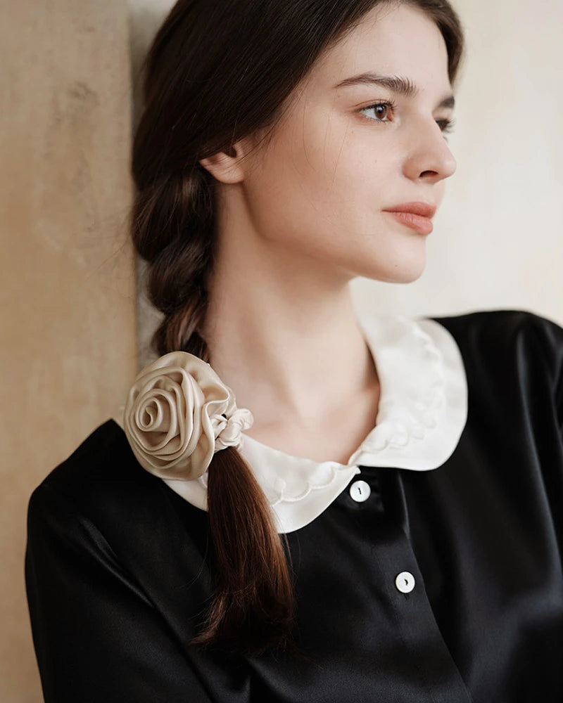 Rose Washable Silk Floral Hair Scrunchie, Champagne