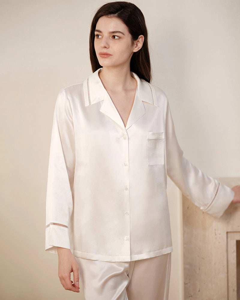 22 Momme Mulberry Silk Pajama Set with Lace Trim - DAISYSILK