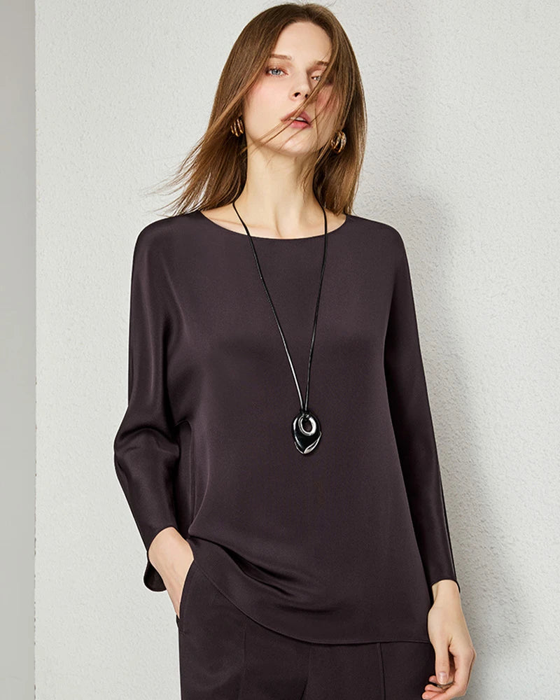 30mm Loose Long Sleeve Pullover Silk Blouse - DAISYSILK
