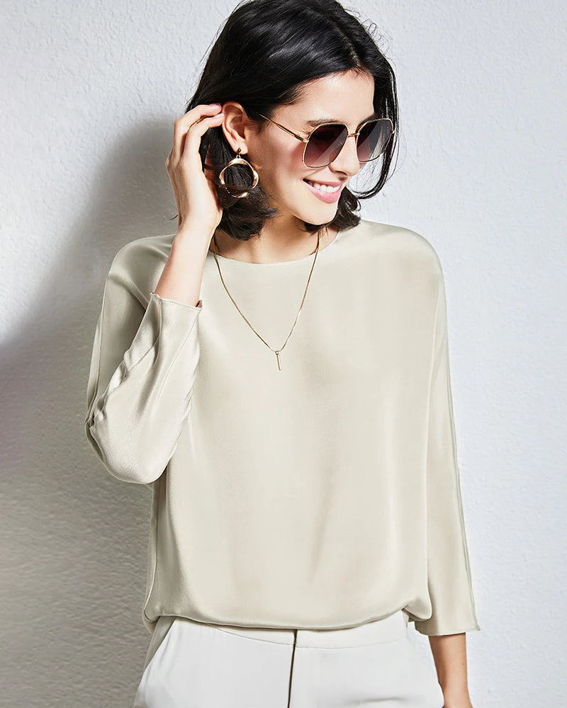 30mm Loose Long Sleeve Pullover Silk Blouse - DAISYSILK