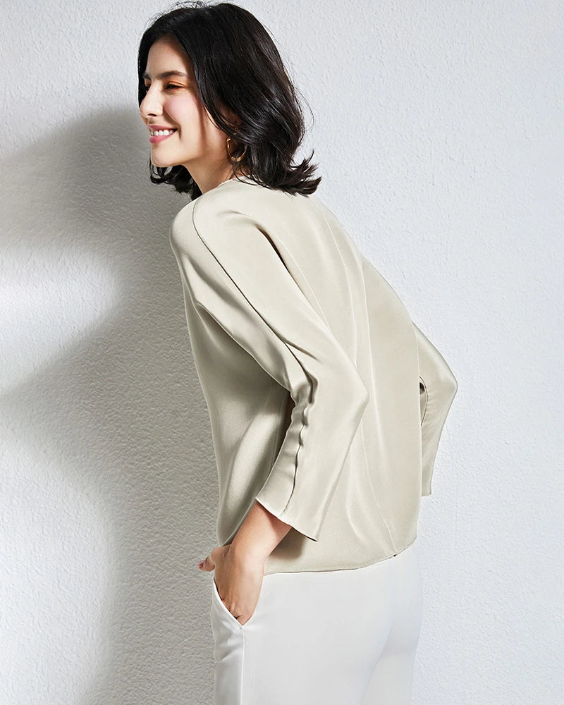 30mm Loose Long Sleeve Pullover Silk Blouse - DAISYSILK