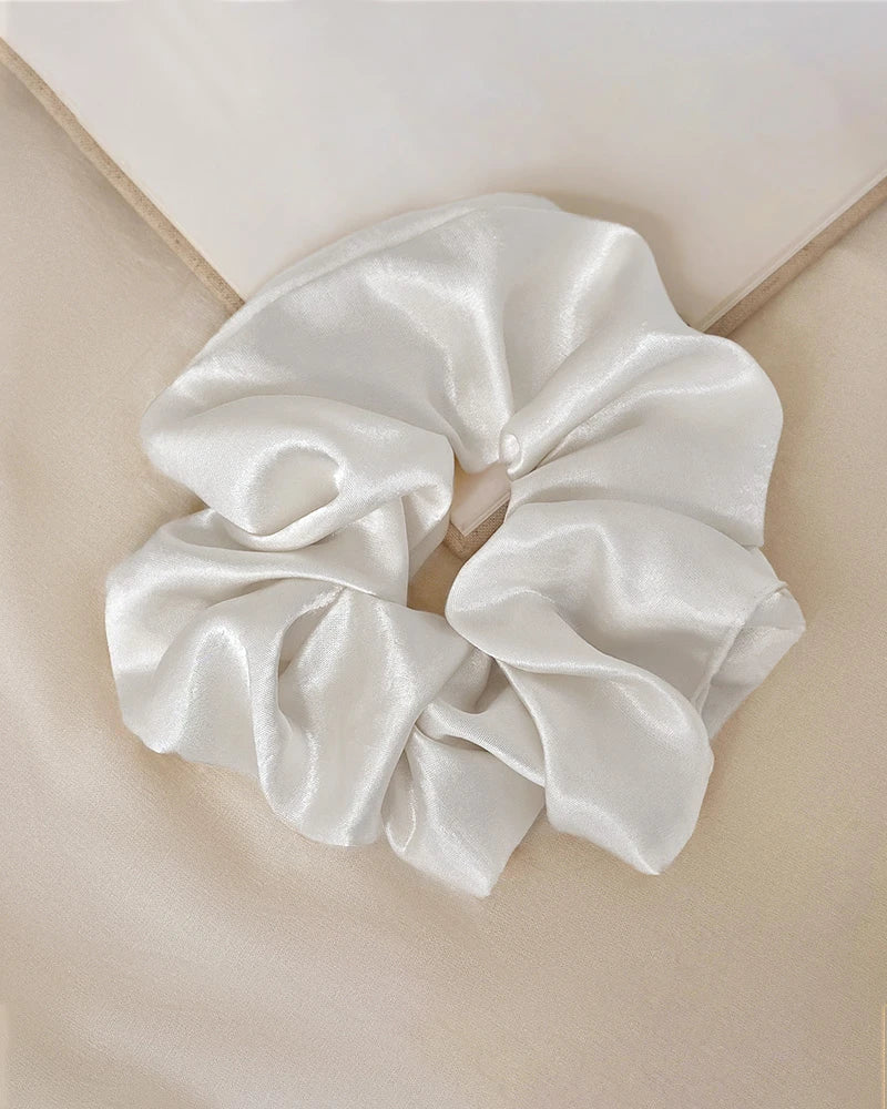 Wide Silk Bridal Scrunchie, White