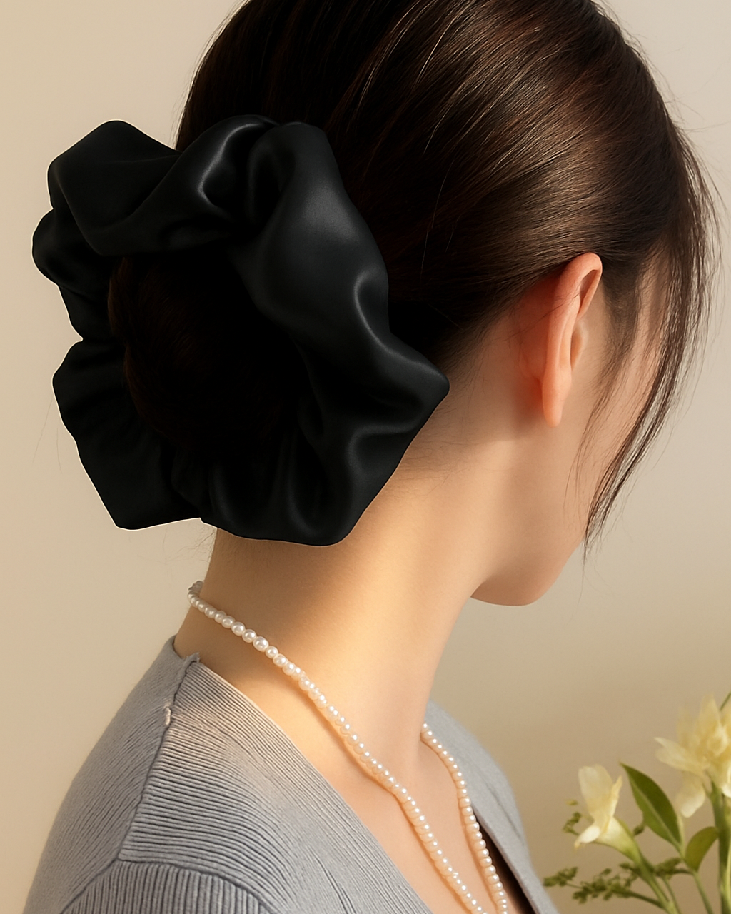 22 Momme Washable Silk Scrunchie 5cm, Black