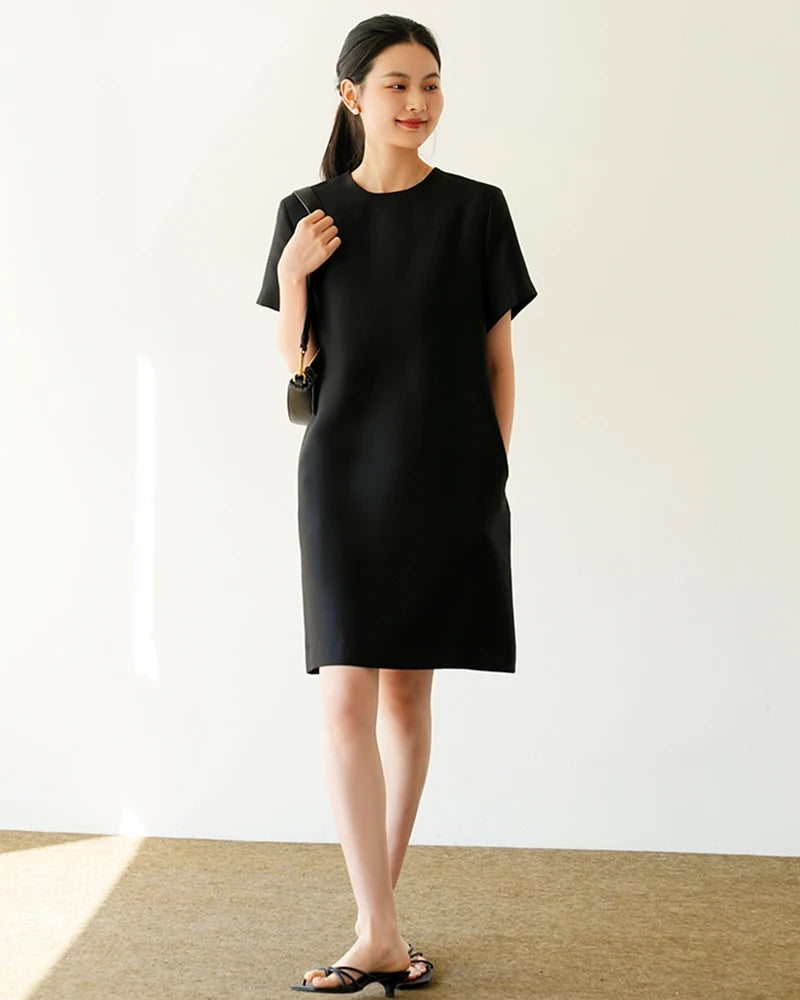 Silk and Wool Short Sleeve Midi Dress - DAISYSILK