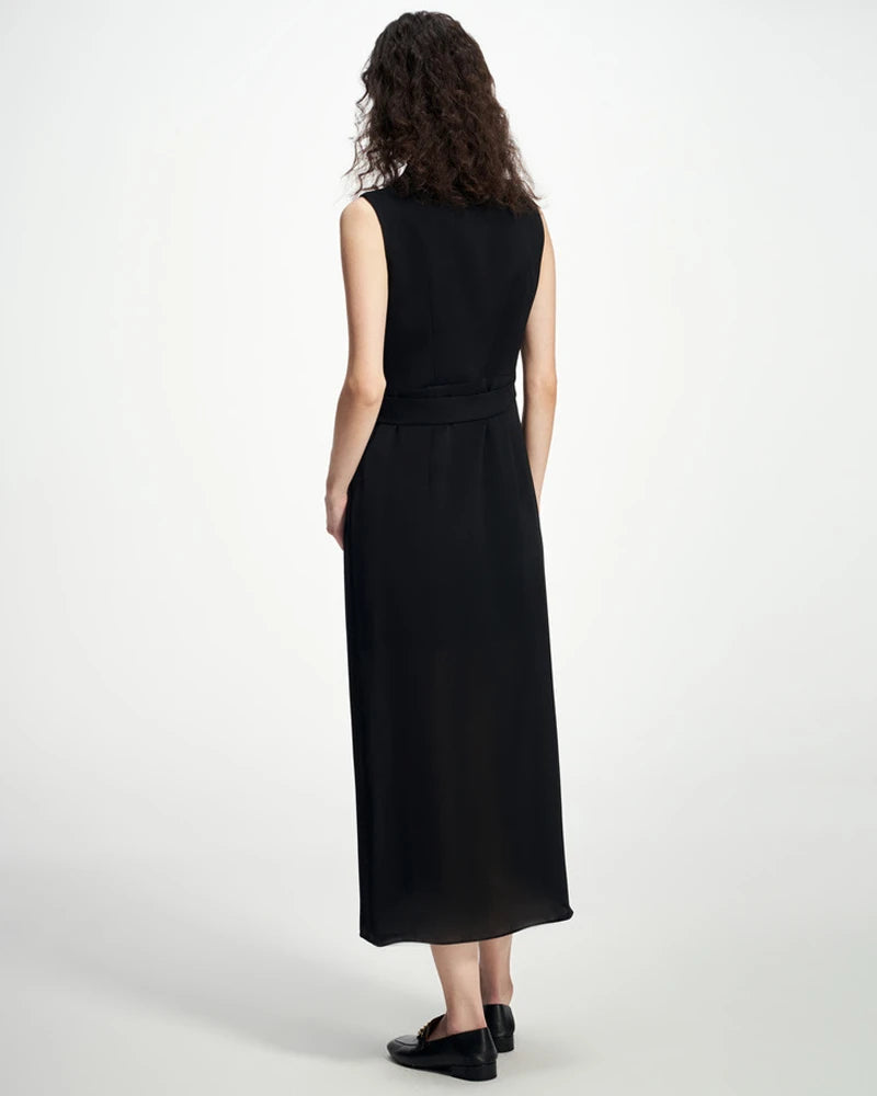 Black Silk Wrap Blazer Midi Dress, Black