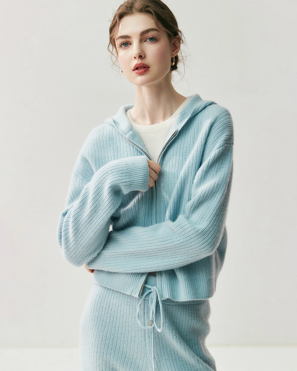 Cashmere Wool Zip Up Hoodie and Straight-Leg Pants - DAISYSILK