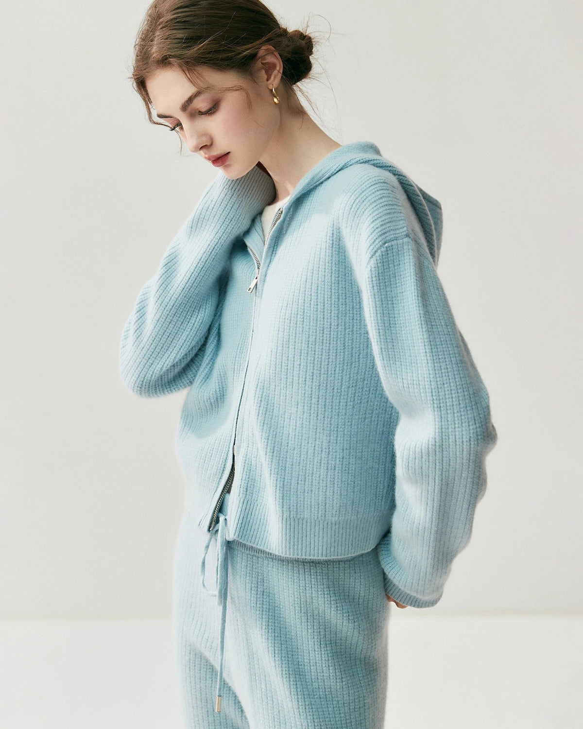 Cashmere Wool Zip Up Hoodie and Straight-Leg Pants - DAISYSILK