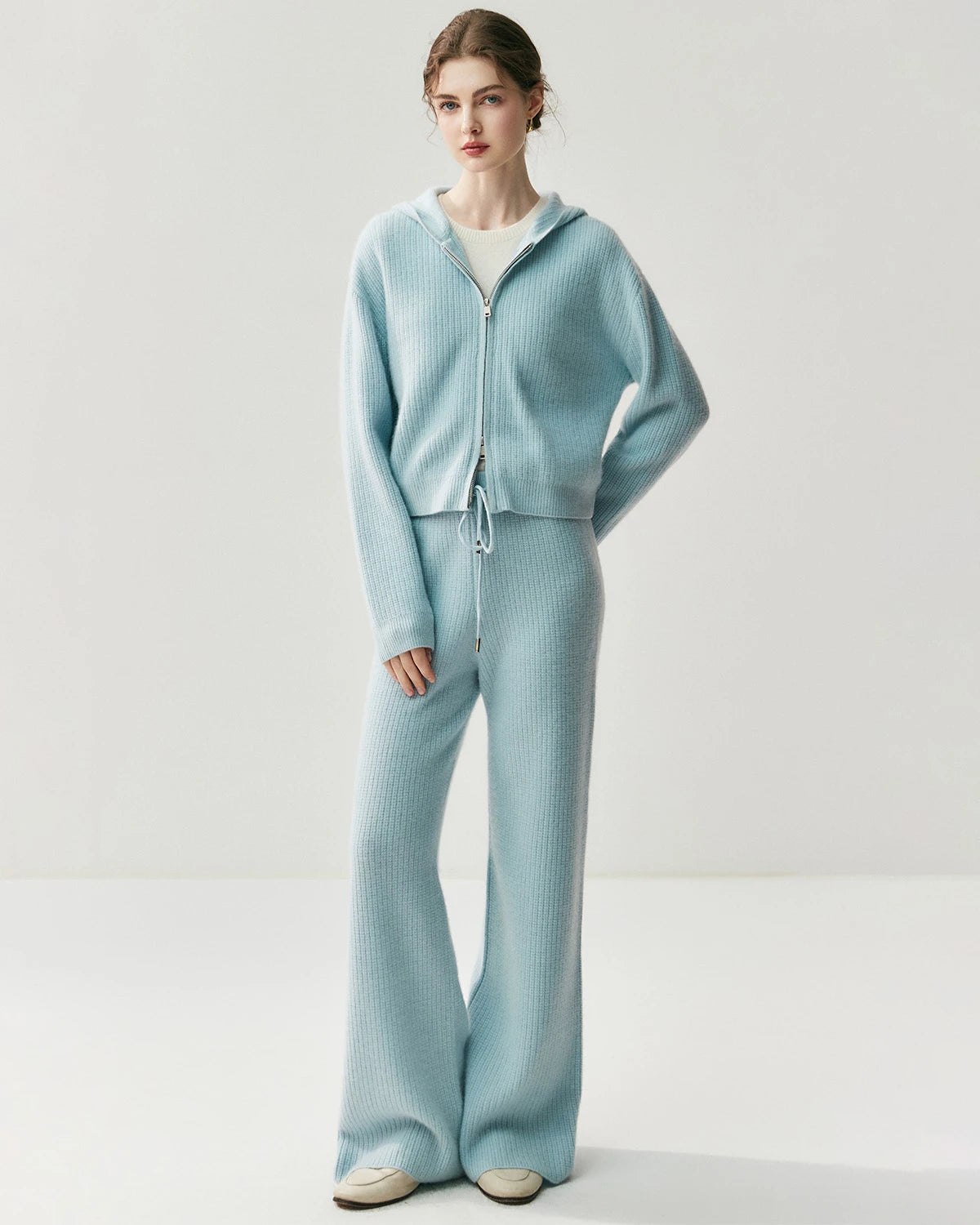 Cashmere Wool Zip Up Hoodie and Straight-Leg Pants - DAISYSILK
