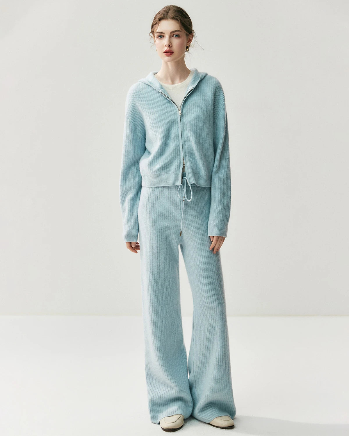 Cashmere Wool Zip Up Hoodie and Straight-Leg Pants - DAISYSILK