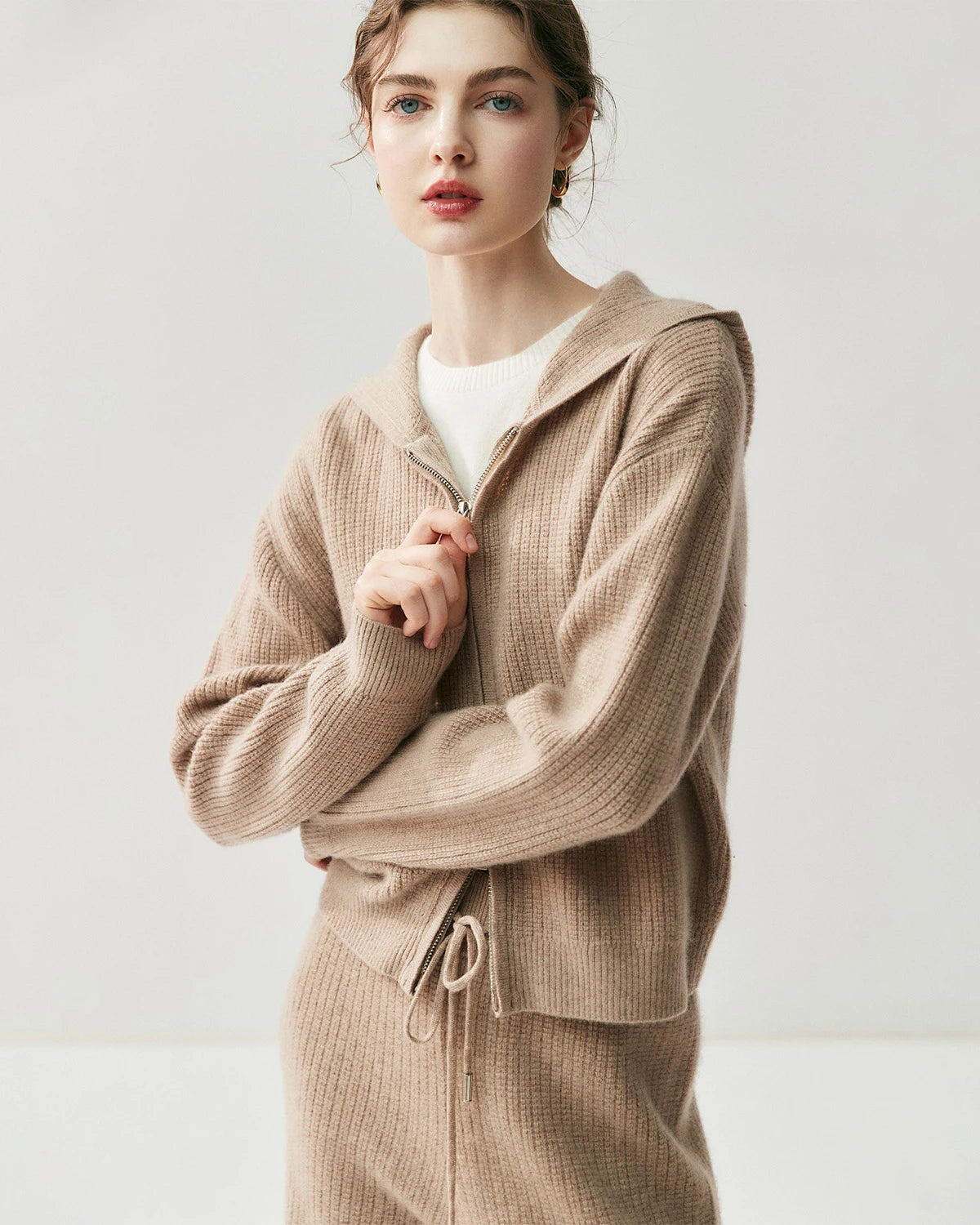 Cashmere Wool Zip Up Hoodie and Straight-Leg Pants - DAISYSILK