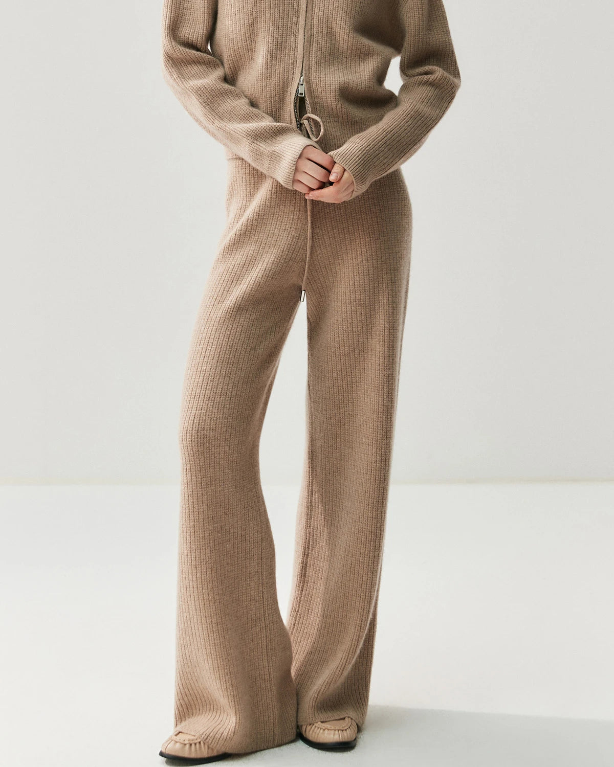 Cashmere Wool Zip Up Hoodie and Straight-Leg Pants - DAISYSILK