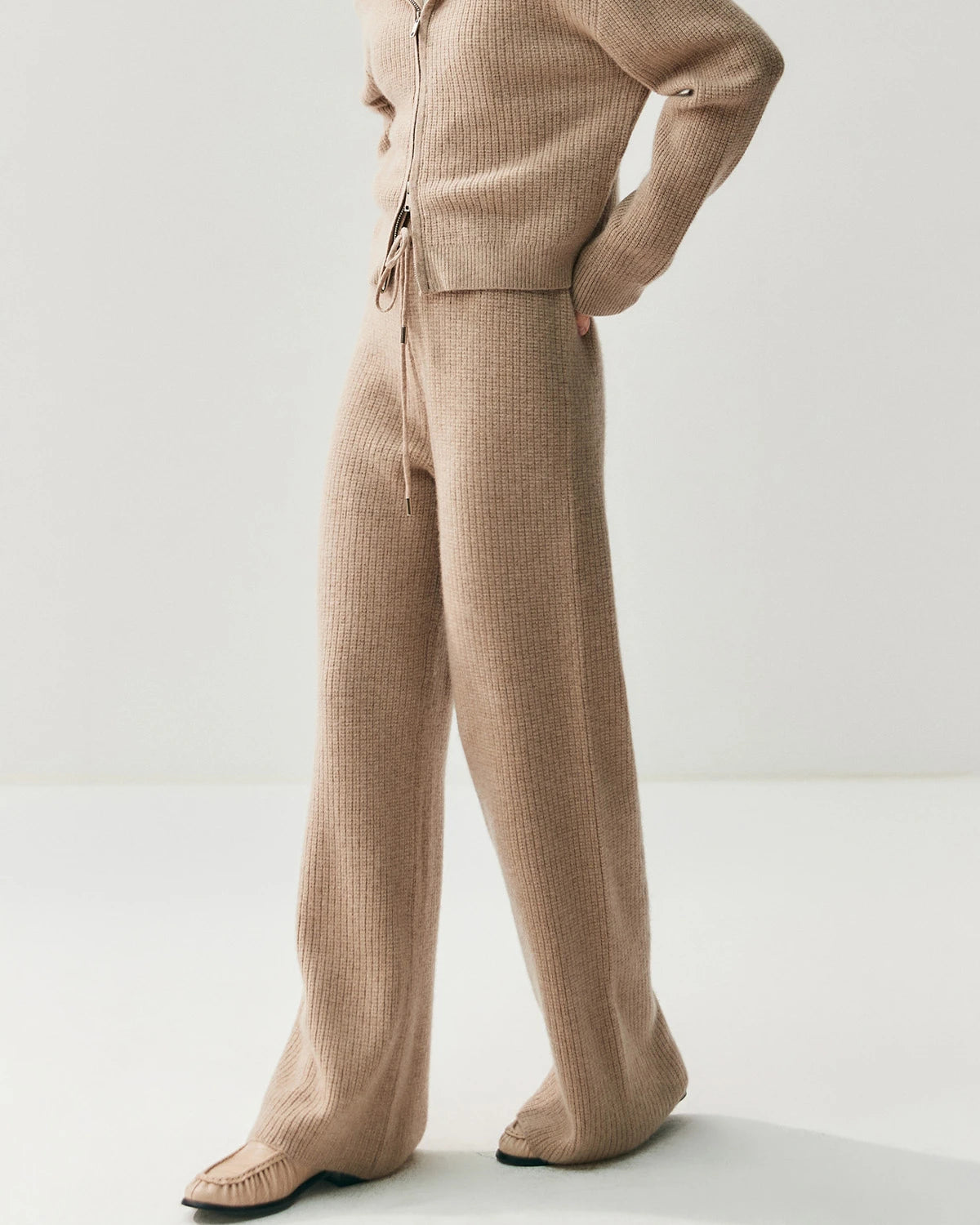 Cashmere Wool Zip Up Hoodie and Straight-Leg Pants - DAISYSILK