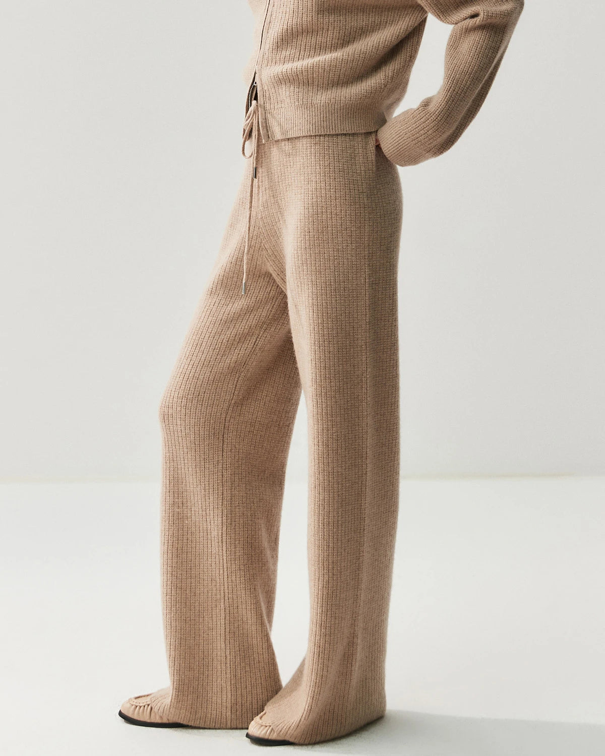 Cashmere Wool Zip Up Hoodie and Straight-Leg Pants - DAISYSILK