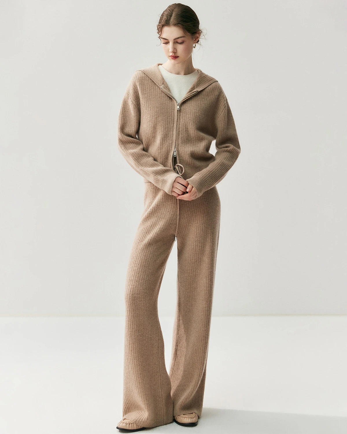 Cashmere Wool Zip Up Hoodie and Straight-Leg Pants - DAISYSILK