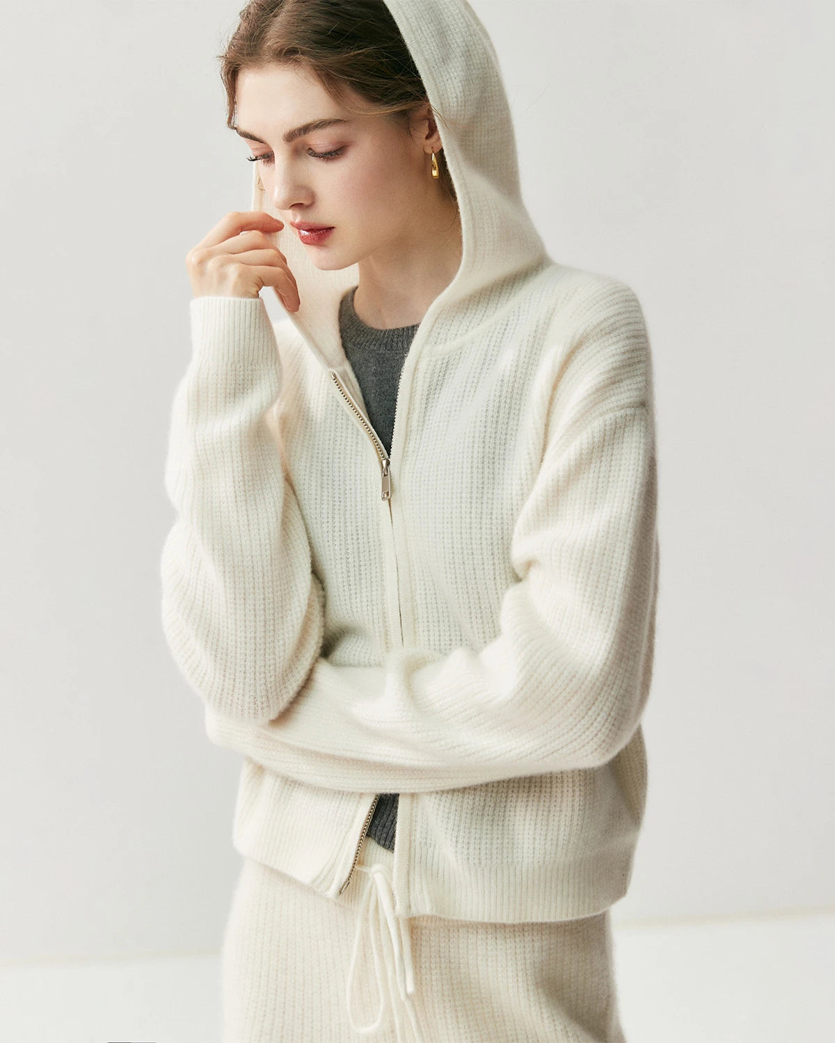 Cashmere Wool Zip Up Hoodie and Straight-Leg Pants - DAISYSILK