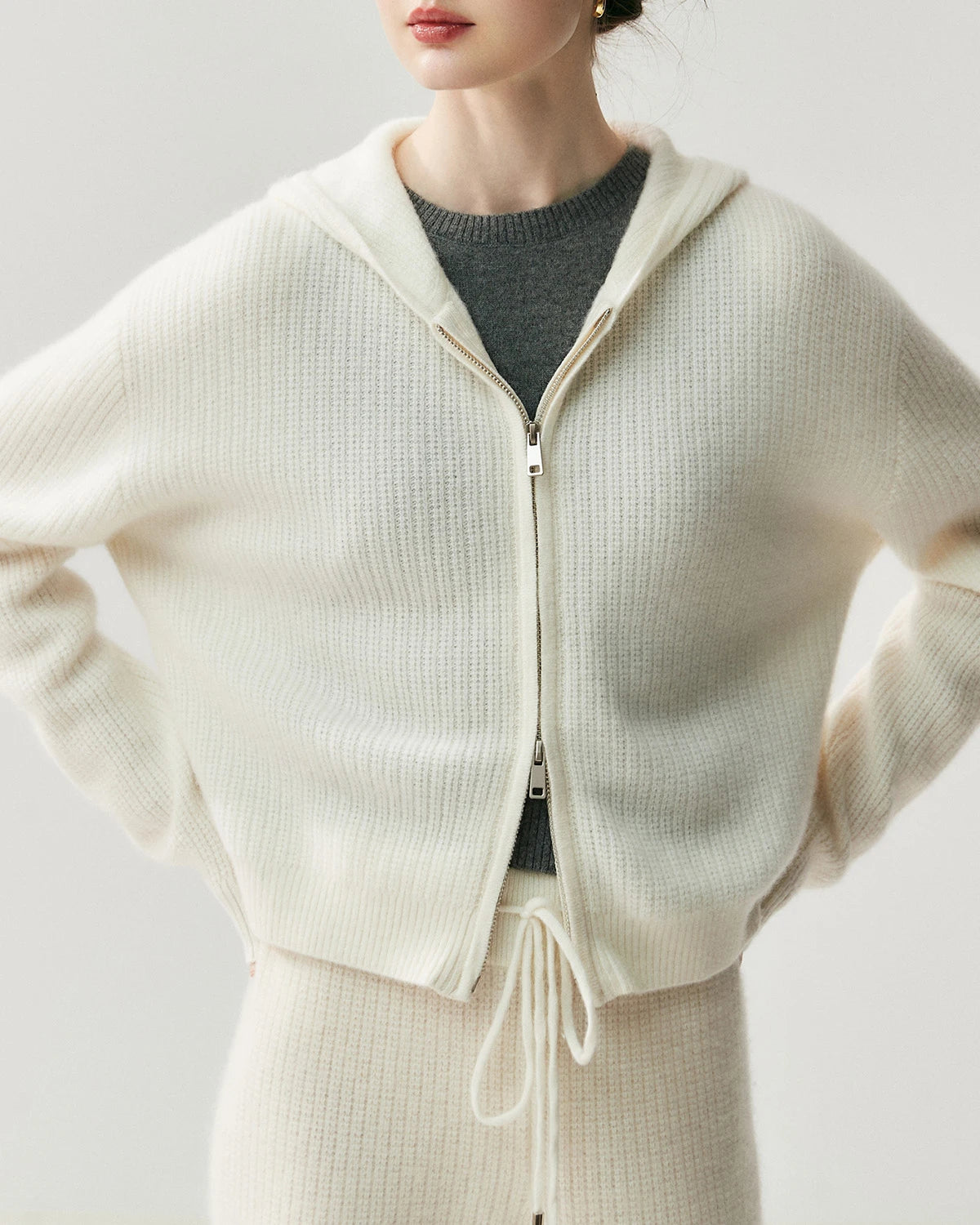 Cashmere Wool Zip Up Hoodie and Straight-Leg Pants - DAISYSILK