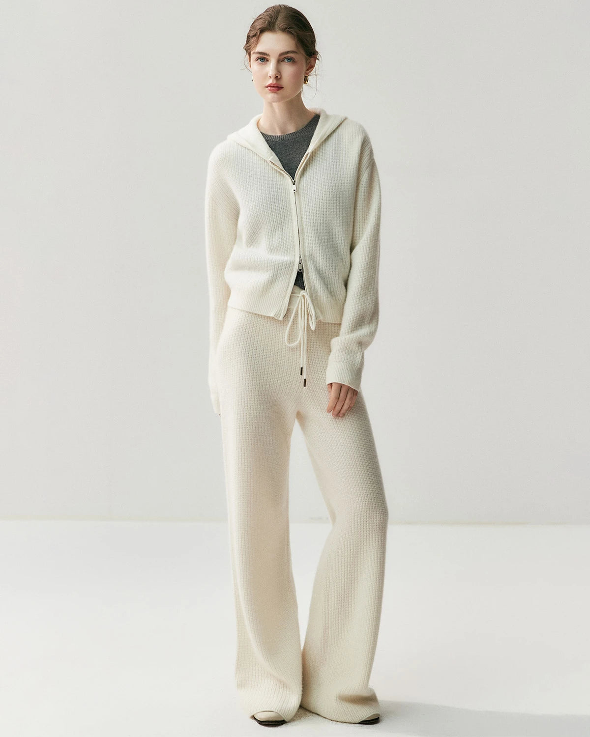 Cashmere Wool Zip Up Hoodie and Straight-Leg Pants - DAISYSILK