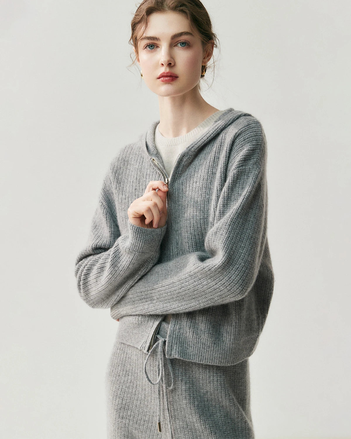 Cashmere Wool Zip Up Hoodie and Straight-Leg Pants - DAISYSILK