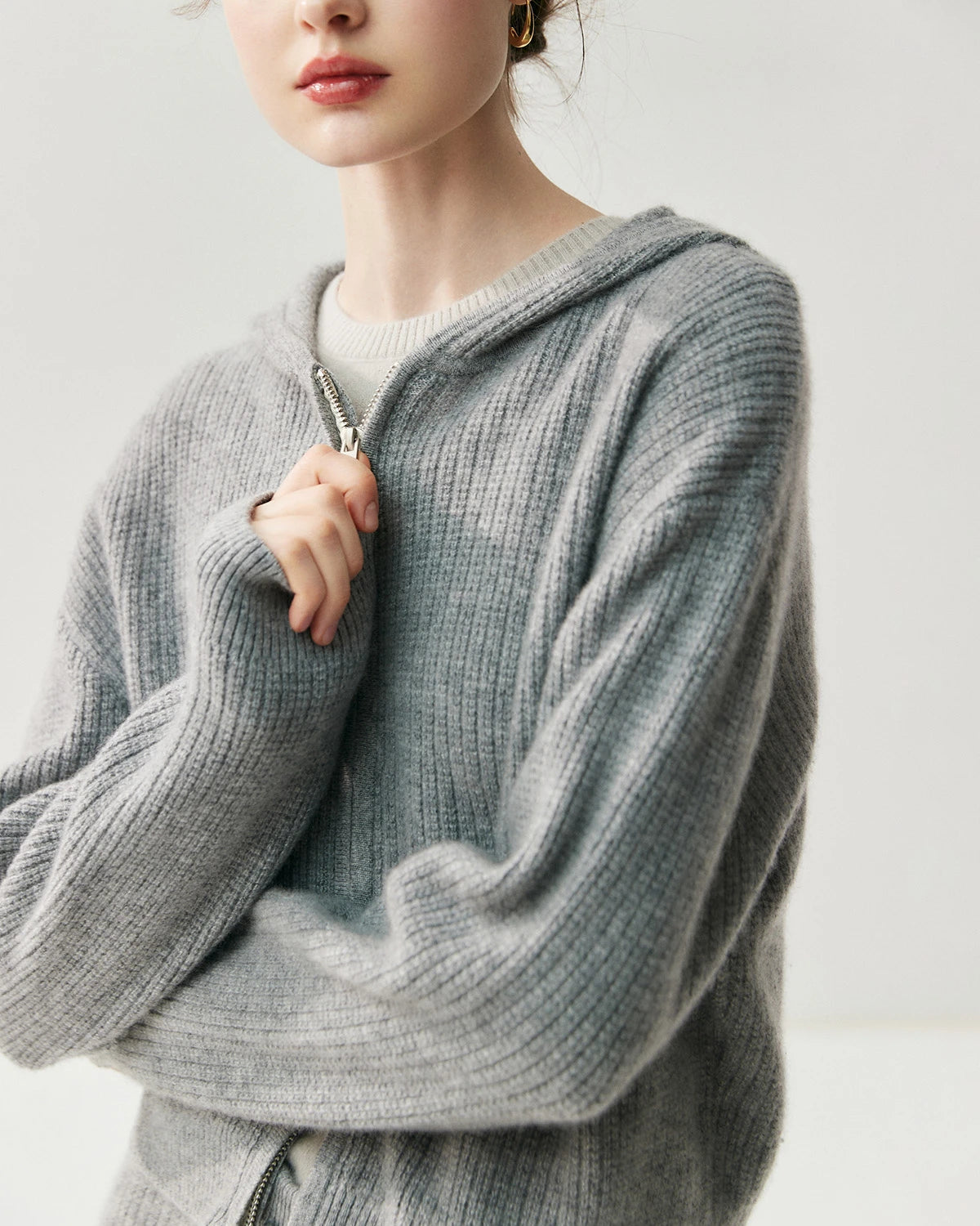 Cashmere Wool Zip Up Hoodie and Straight-Leg Pants - DAISYSILK