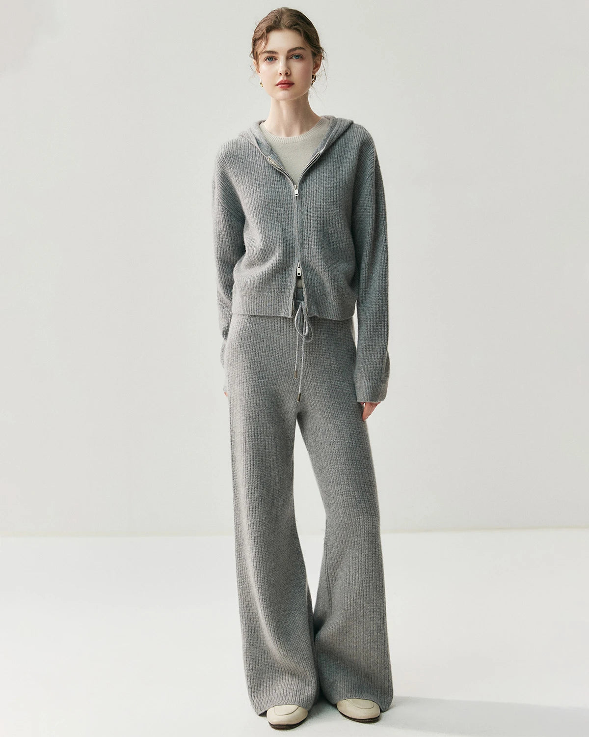 Cashmere Wool Zip Up Hoodie and Straight-Leg Pants - DAISYSILK