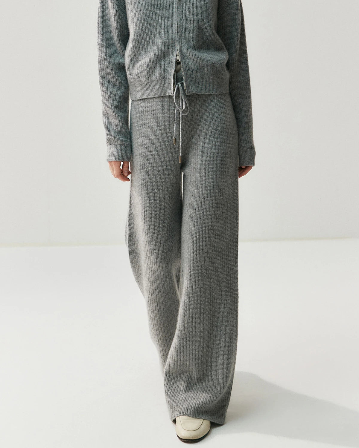 Cashmere Wool Zip Up Hoodie and Straight-Leg Pants - DAISYSILK