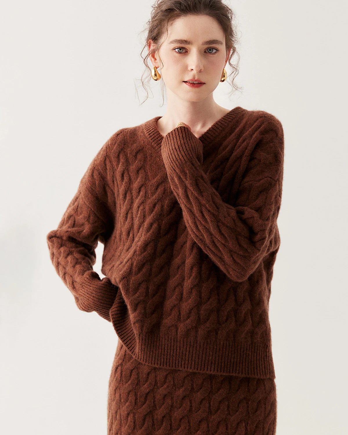 Cashmere Wool Cable Knit Sweater and Skirt Set - DAISYSILK