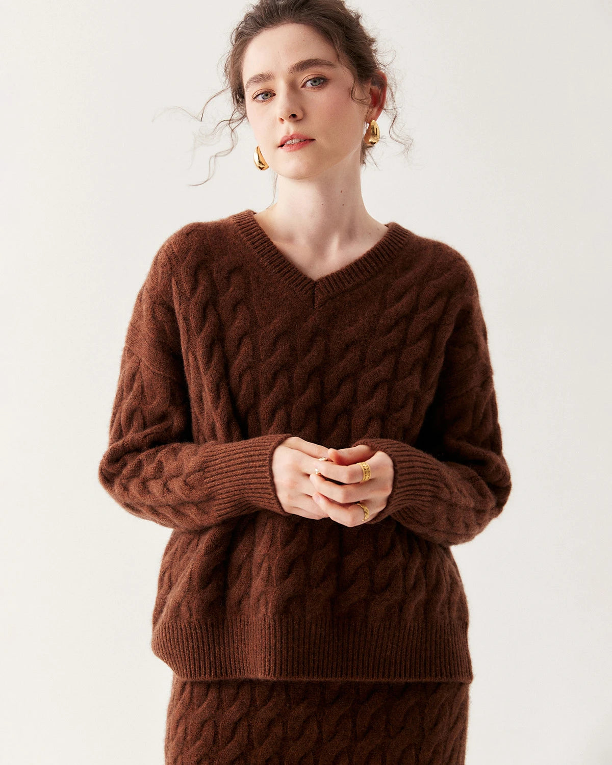 Cashmere Wool Cable Knit Sweater and Skirt Set - DAISYSILK