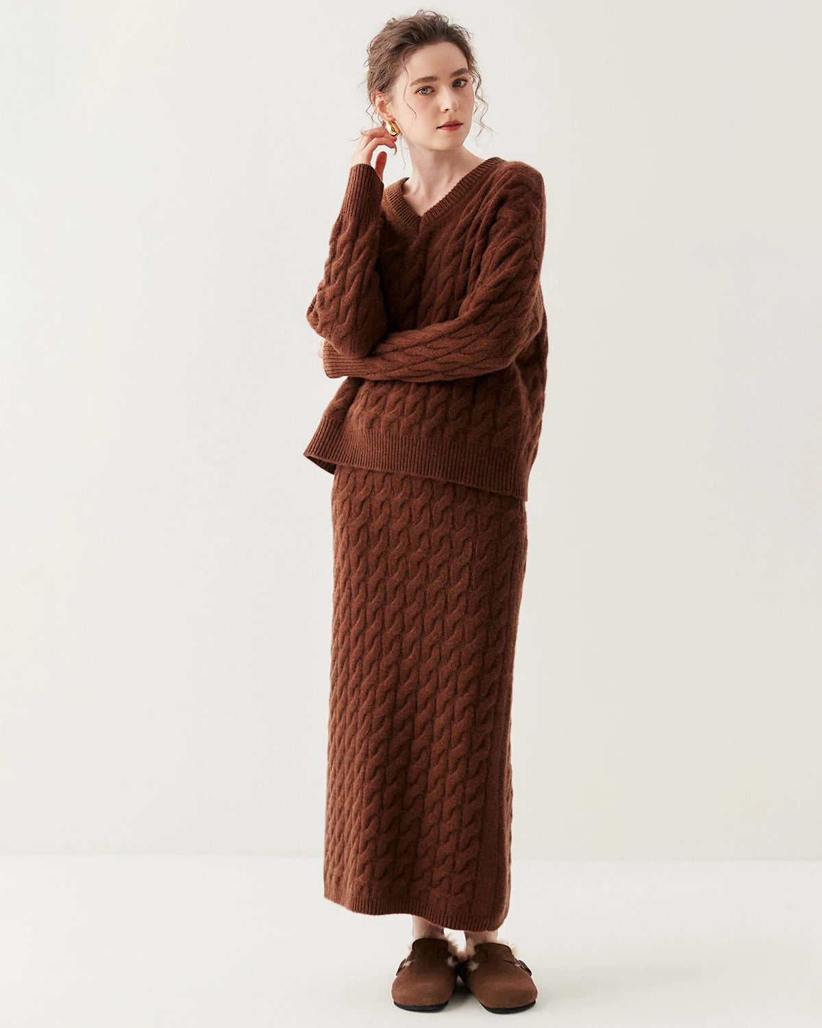 Cashmere Wool Cable Knit Sweater and Skirt Set - DAISYSILK