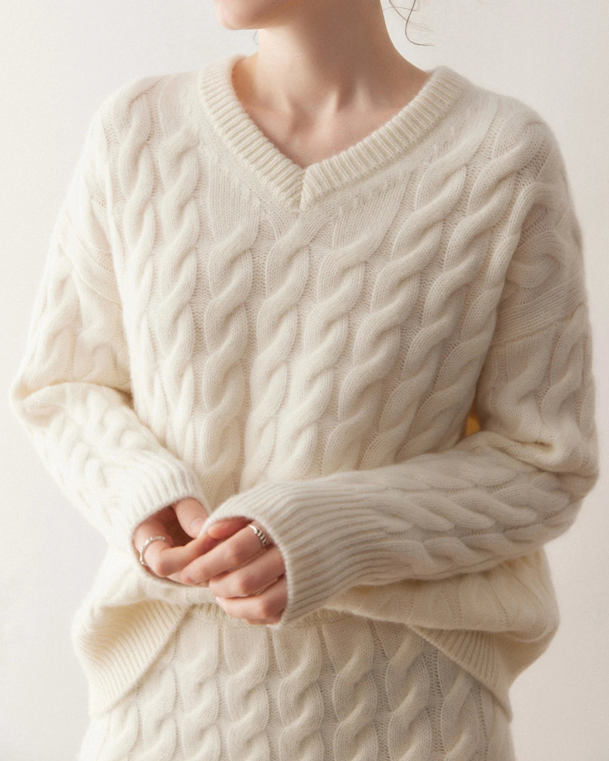 Cashmere Wool Cable Knit Sweater and Skirt Set - DAISYSILK