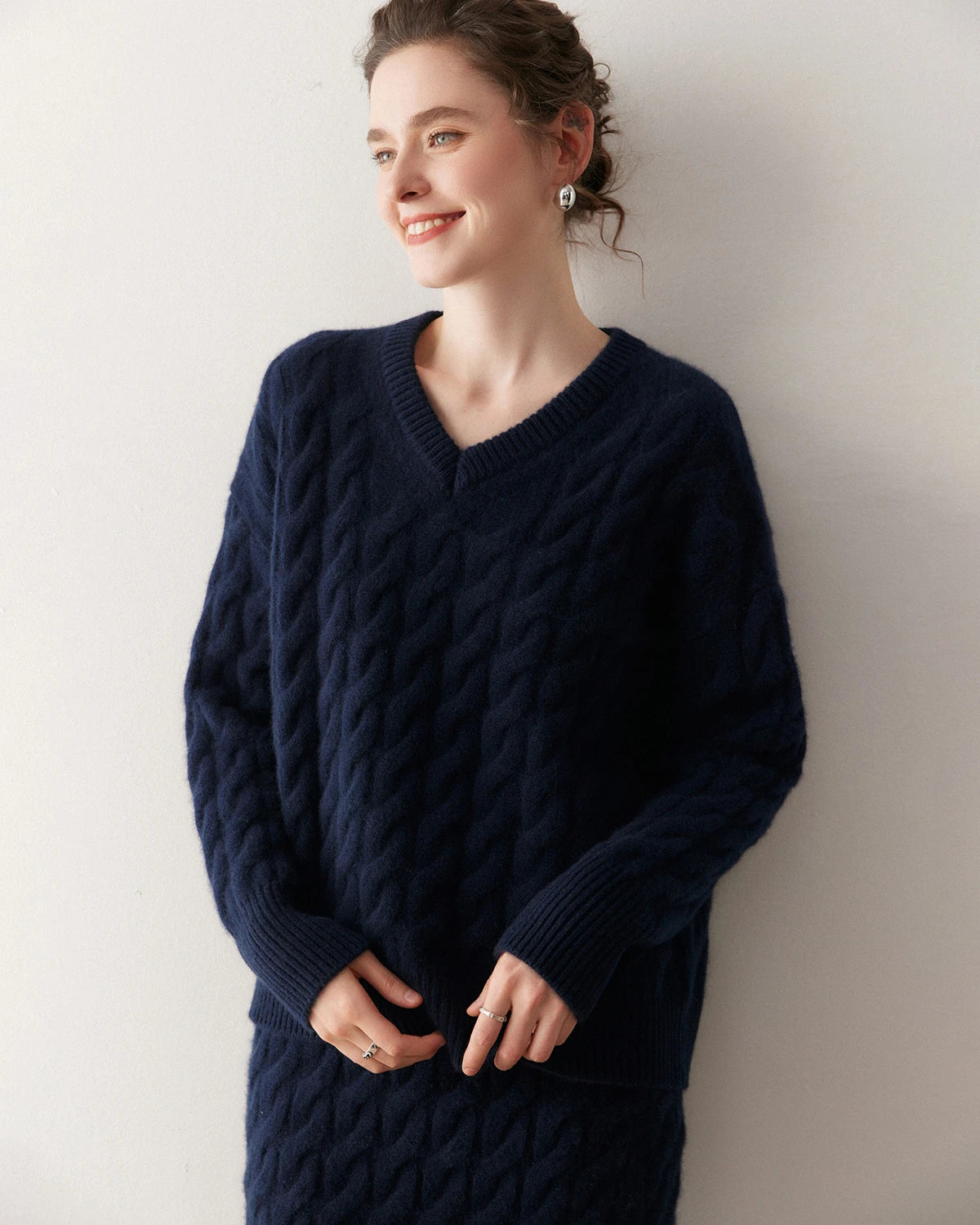 Cashmere Wool Cable Knit Sweater and Skirt Set - DAISYSILK