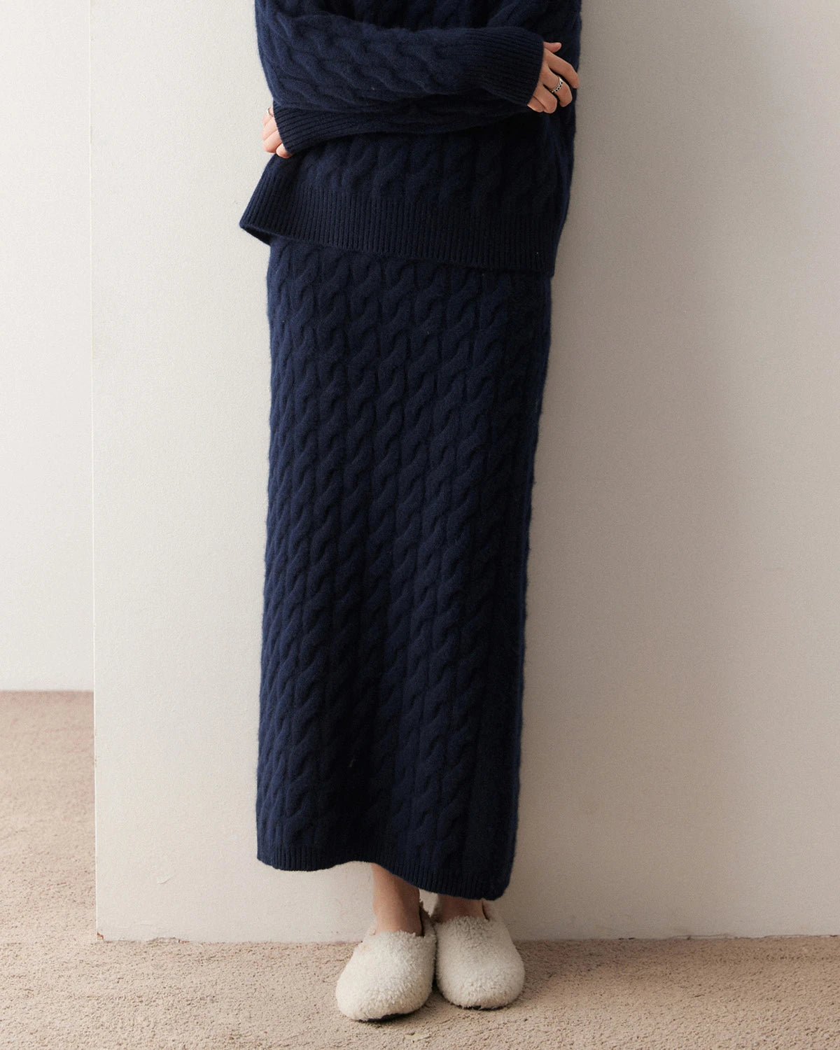 Cashmere Wool Cable Knit Sweater and Skirt Set - DAISYSILK