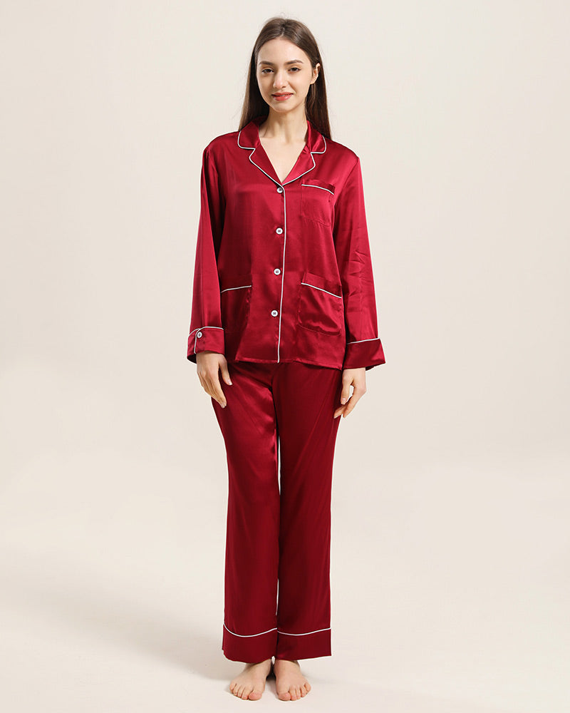Classic Silk Pajamas For Women, Red
