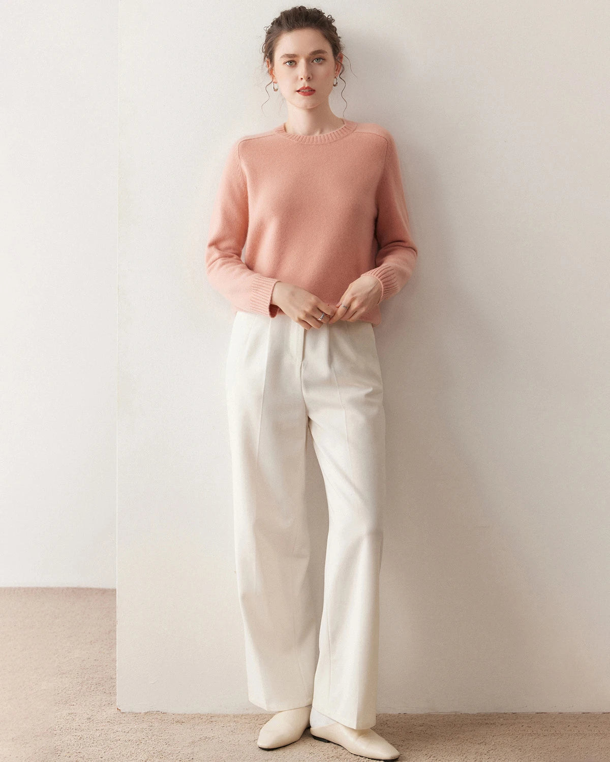 Classic Saddle Shoulder Round Neck Cashmere Sweater - DAISYSILK