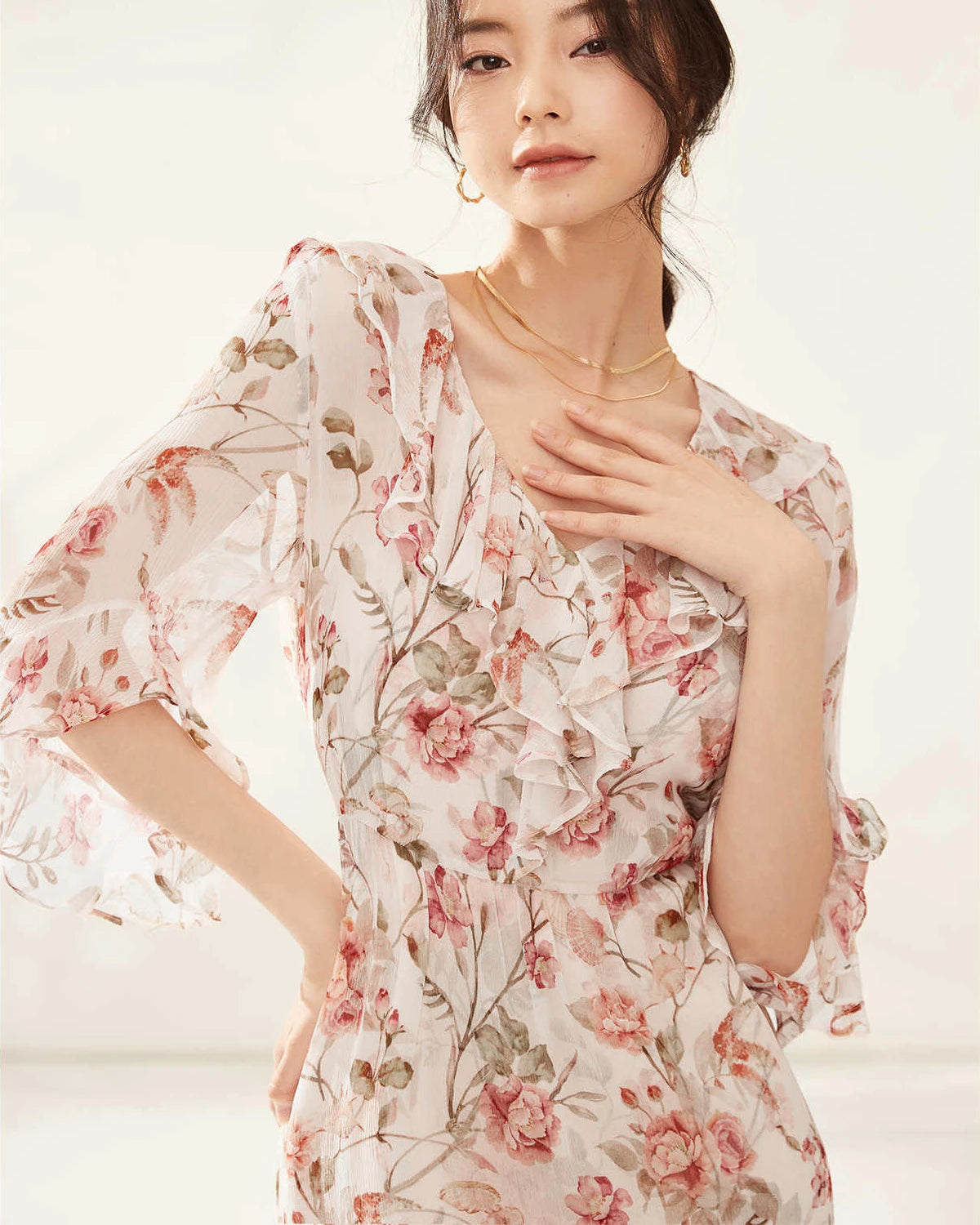 Silk Garden Party Dress, Cream and Pink