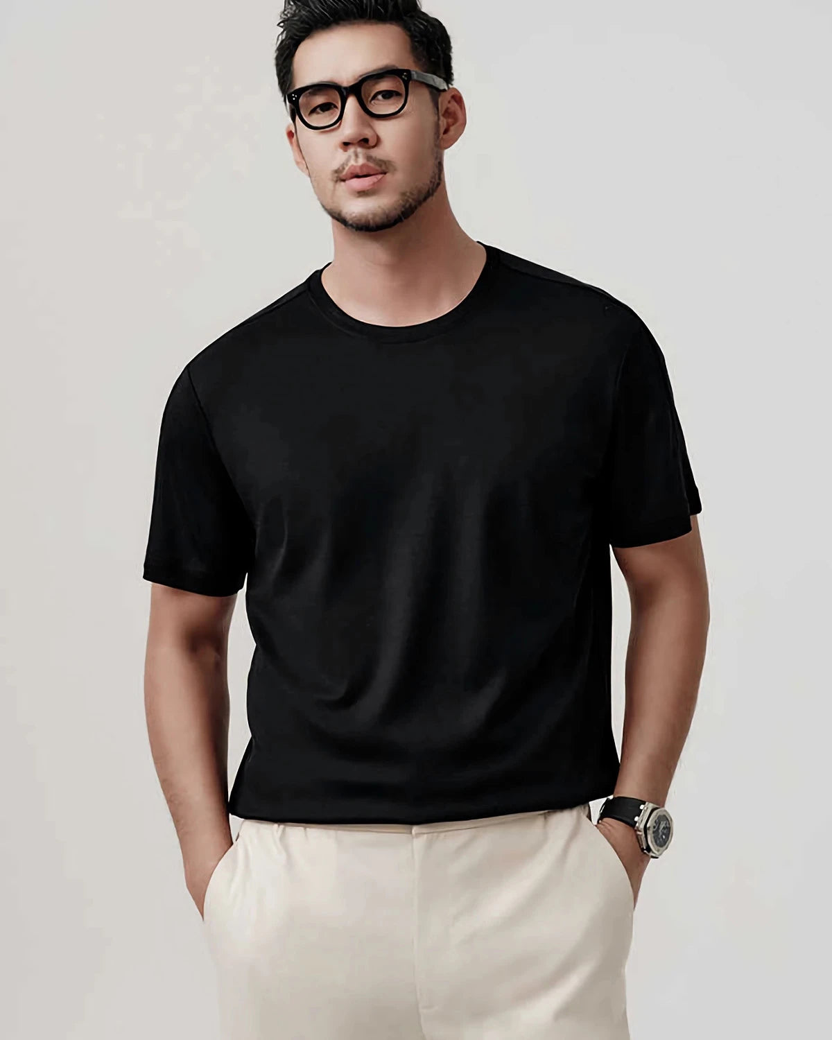 Men's Relaxed Fit Silk Jersey, Black