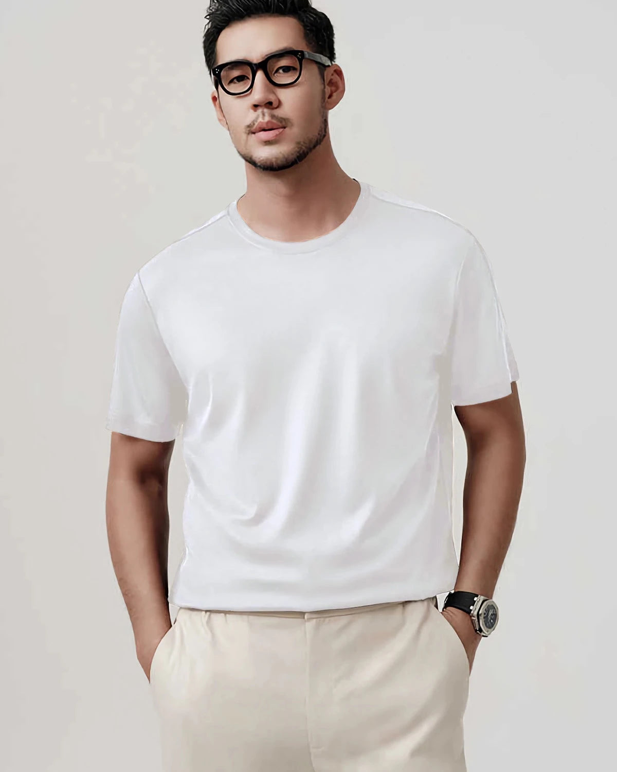 Men's Relaxed Fit Silk Jersey, White