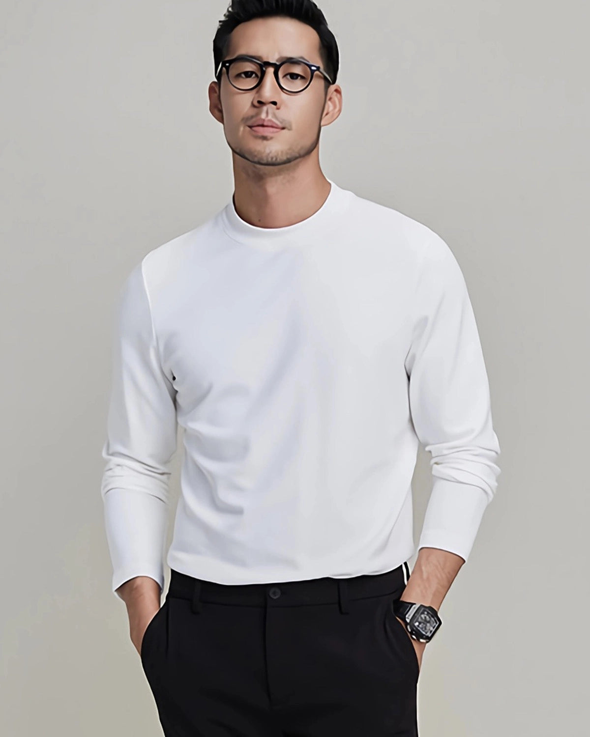 Men's Long Sleeve Silk Jersey, White