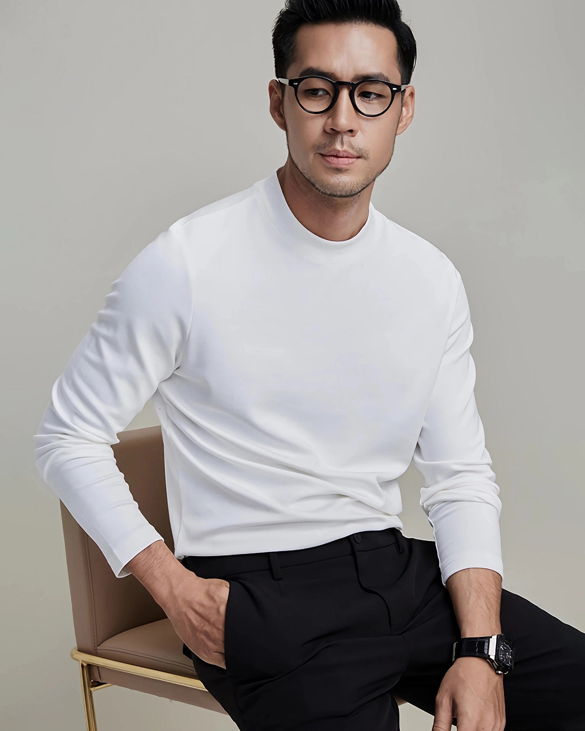 Men's Long Sleeve Silk Jersey, White