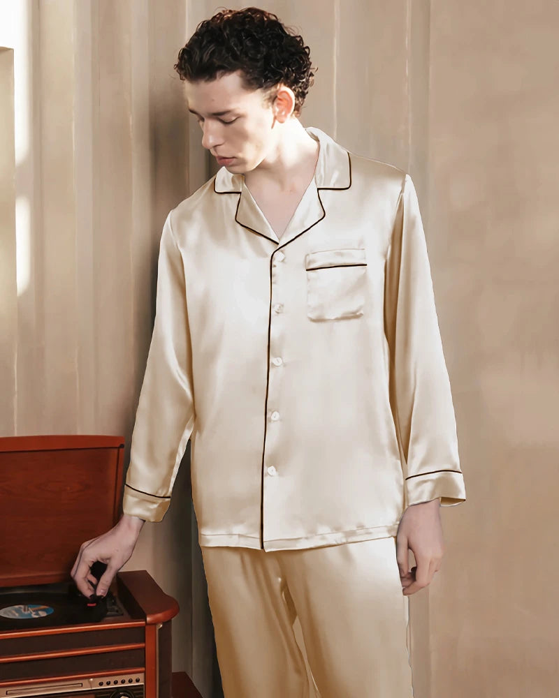 Men's Washable Silk Pajama Set, Champagne