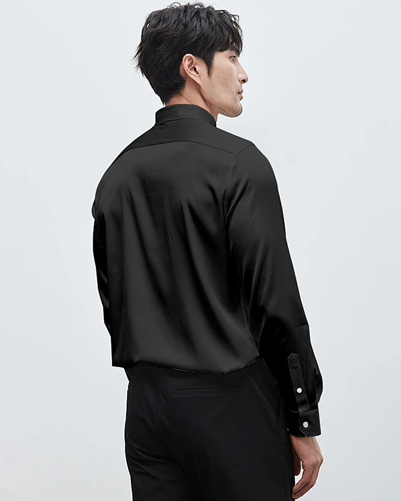 Mens Washable Silk Shirt Long Sleeve Classic Button Down - DAISYSILK