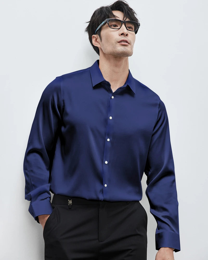 Mens Washable Silk Shirt Long Sleeve Classic Button Down - DAISYSILK
