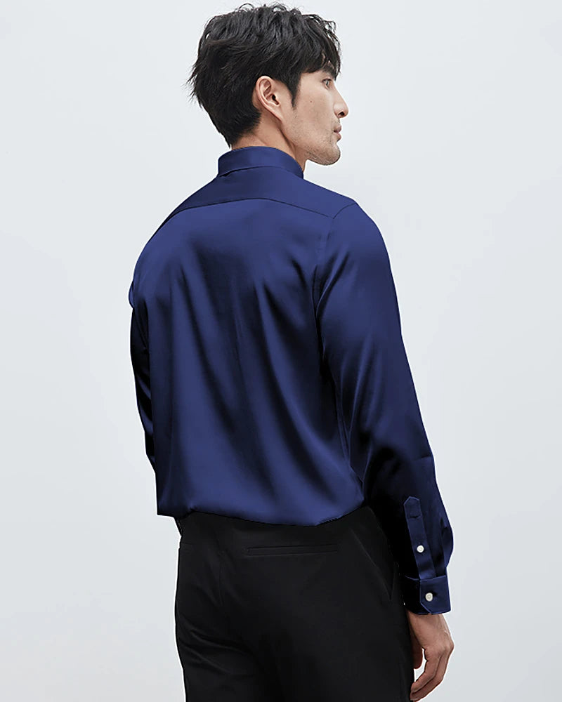 Mens Washable Silk Shirt Long Sleeve Classic Button Down - DAISYSILK