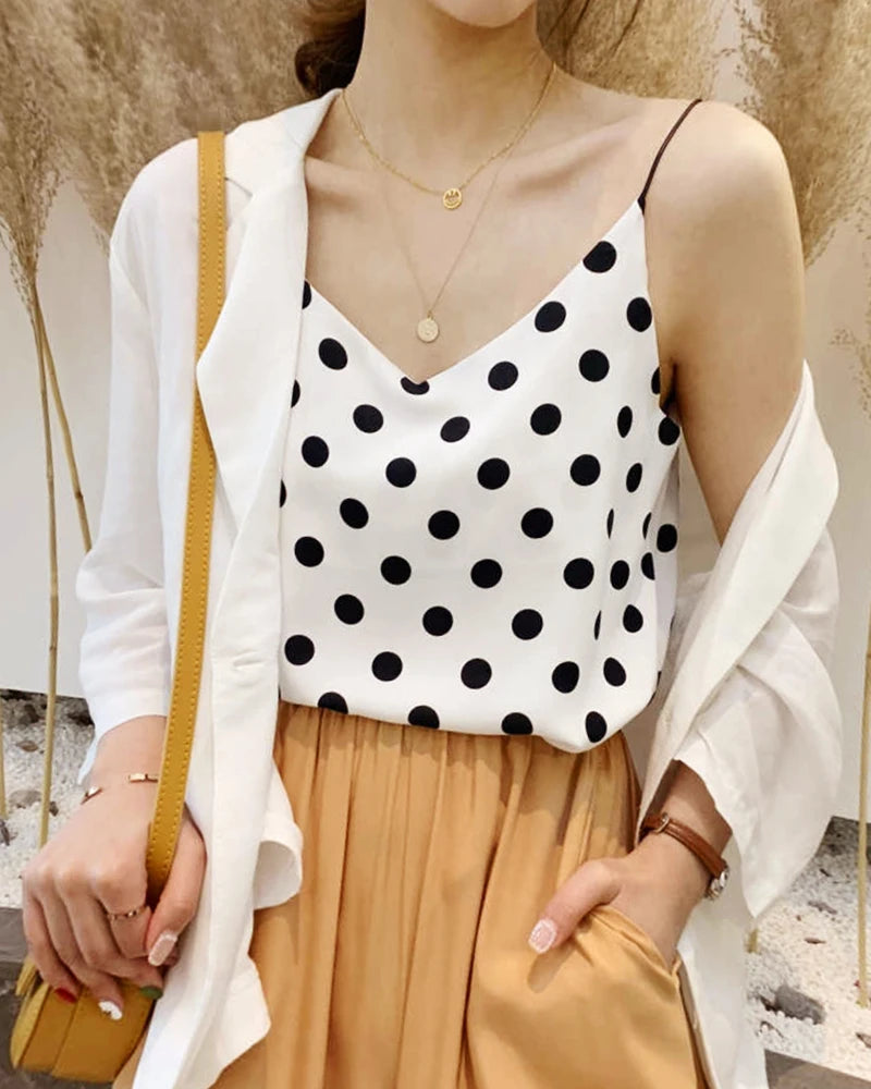Polka Dot Silk Camisole, White