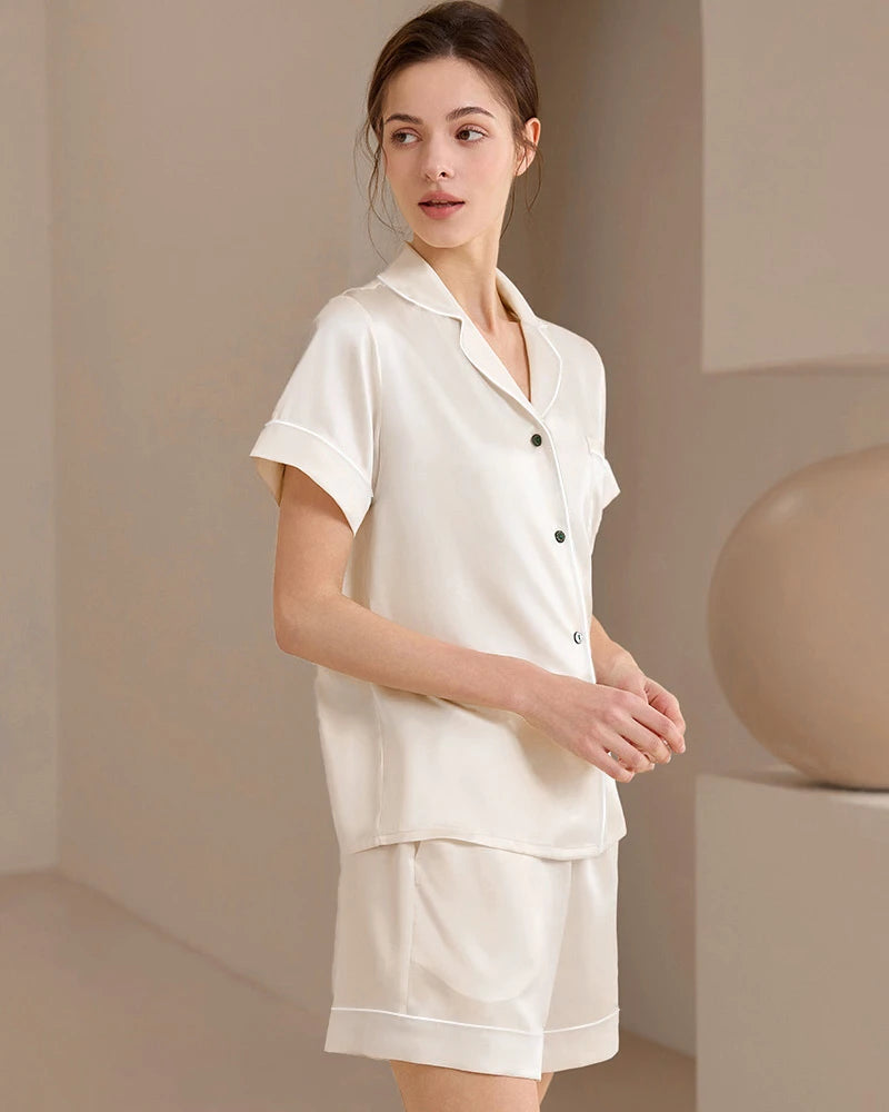 Washable Silk Short Pajama Set, Ivory