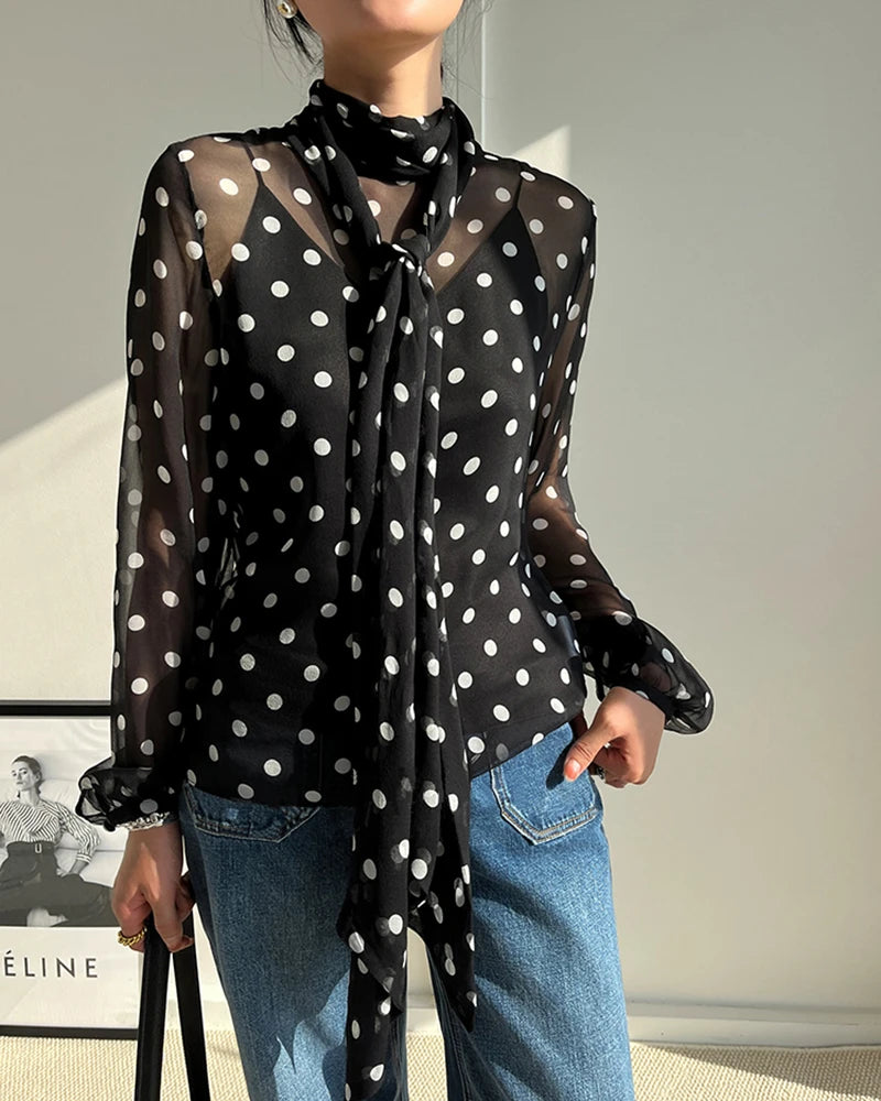 DaisySilk Sheer Silk Polka Dot Shirt with Tie Long Sleeve – DAISYSILK