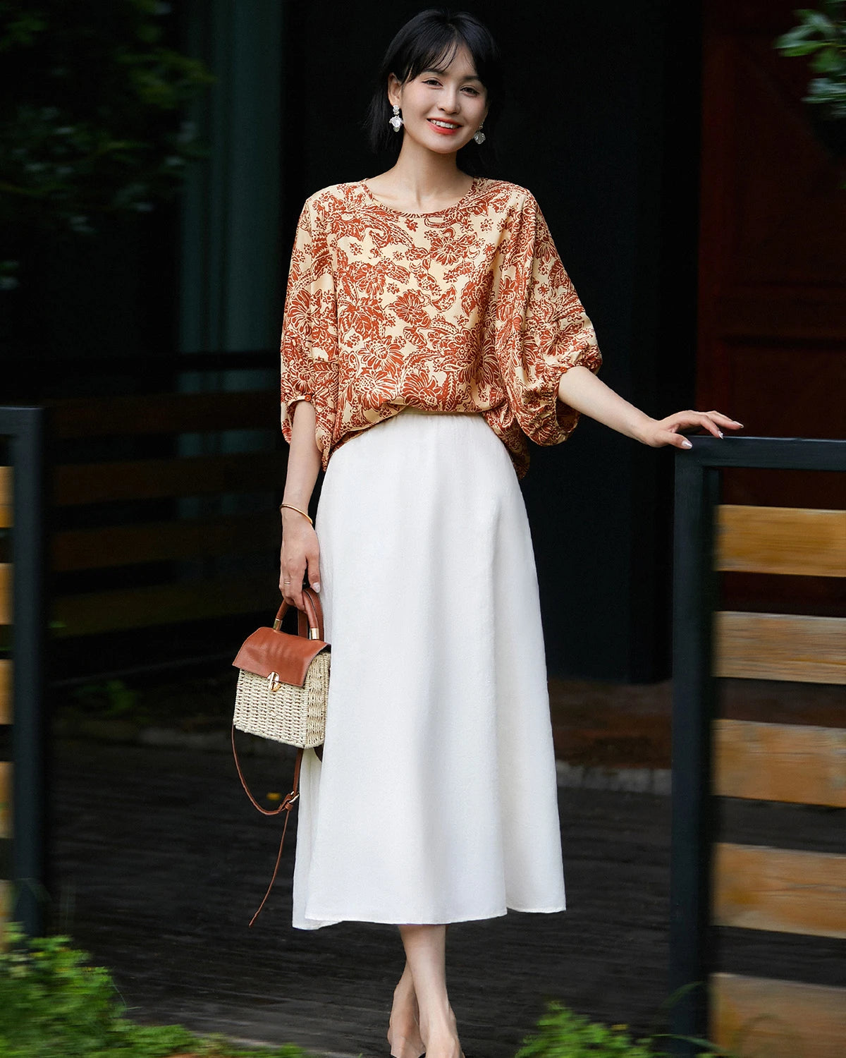 Terracotta Paisley Print Silk Blouse - DAISYSILK